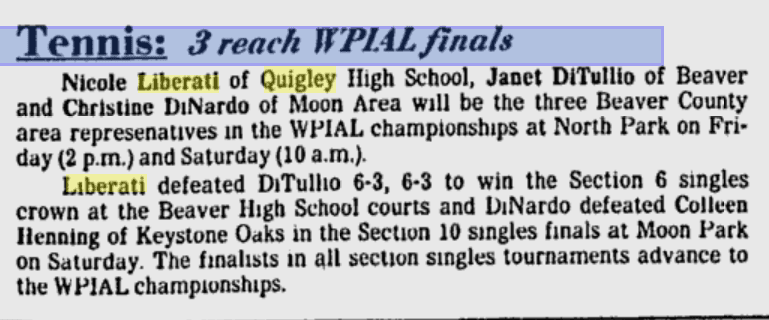 Newspaper clipping about Quigley High's WPAL finals win.