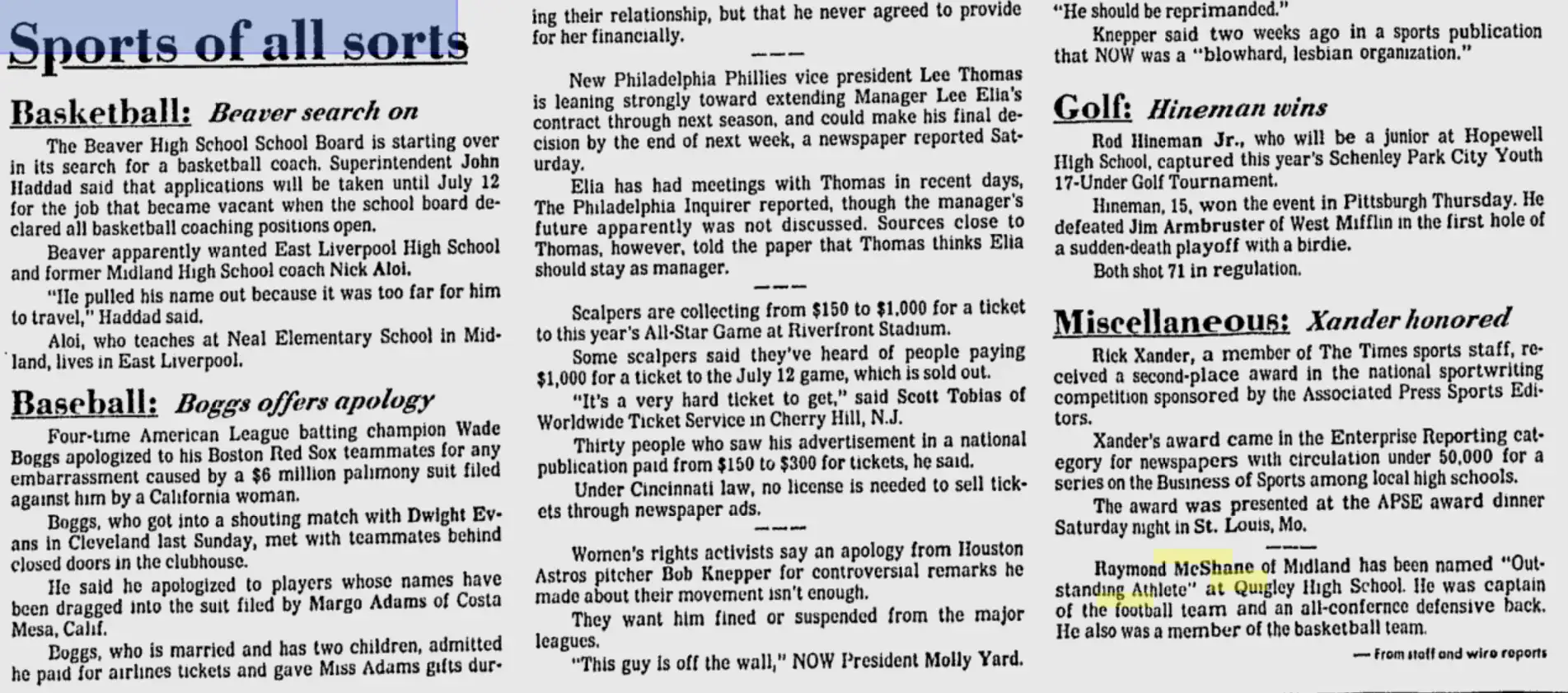 Newspaper clipping discussing local school board and COVID-19 protocol updates.