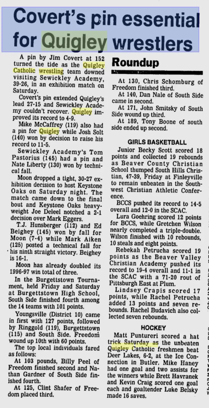 Newsy Acland's Service Academy's Ten Pointers scored a win in a basketball game.